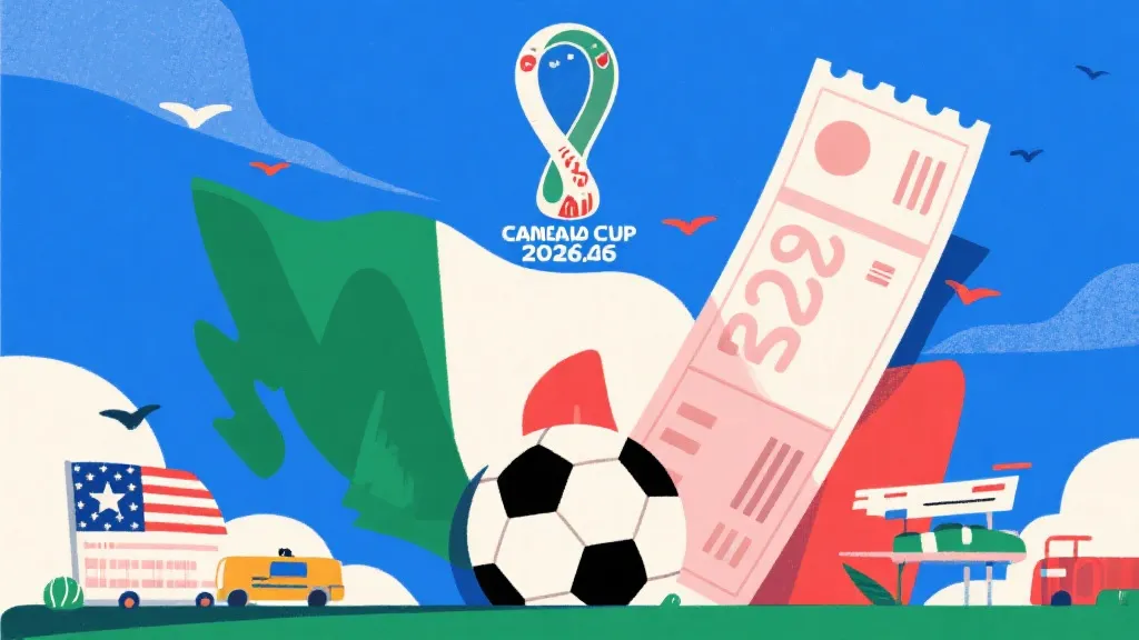 2026年美加墨世界杯概念图,包含足球与高昂旅行账单元素